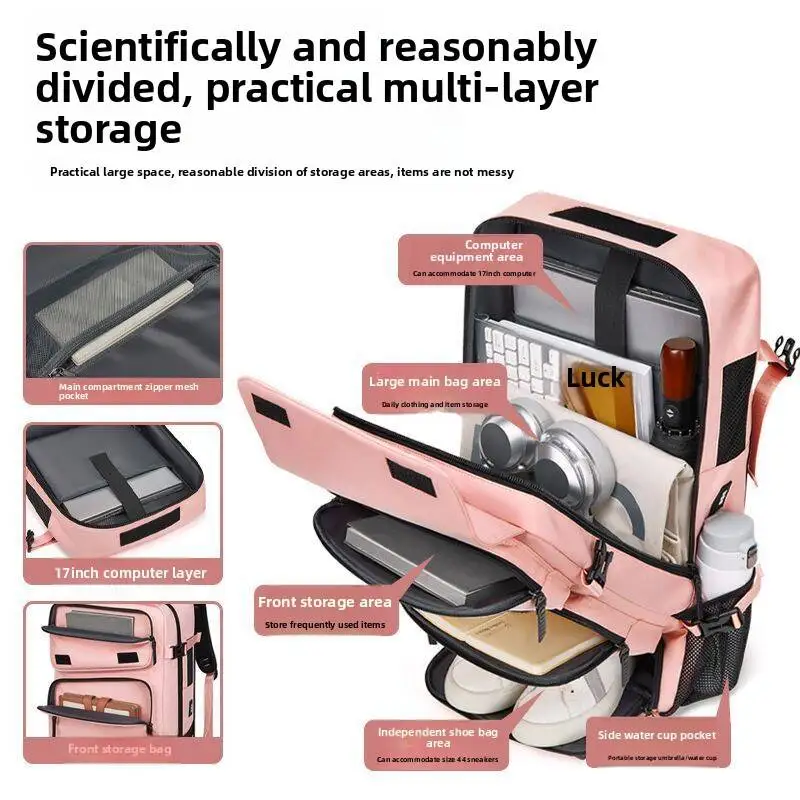Woman Travel Backpack,waterproof 16 Inch Business Laptop Backpack With Shoe Bag Hidden USB Charging Port Hiking Camping Backpack