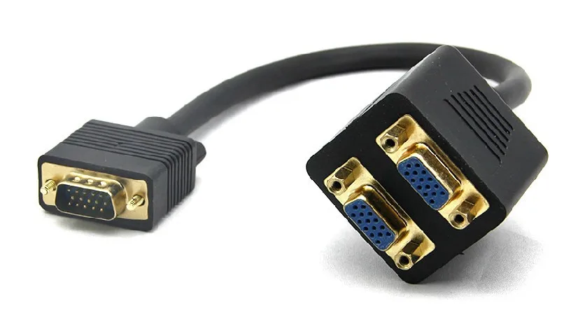 Gold Plated VGA 1 Male to Dual 2 VGA Female Converter Adapter Splitter Y Cable 0.25m