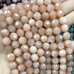 Natural Faceted Sunstone Moonstone Gem Loose Spacer Beads For Jewelry Making DIY Fashion Bracelet 6/8/10MM 7.5 inches