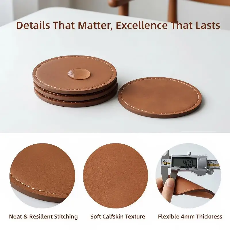 1Pcs Waterproof Faux Leather Cup Coaster Heat Resistant Circular Round Cup Pads