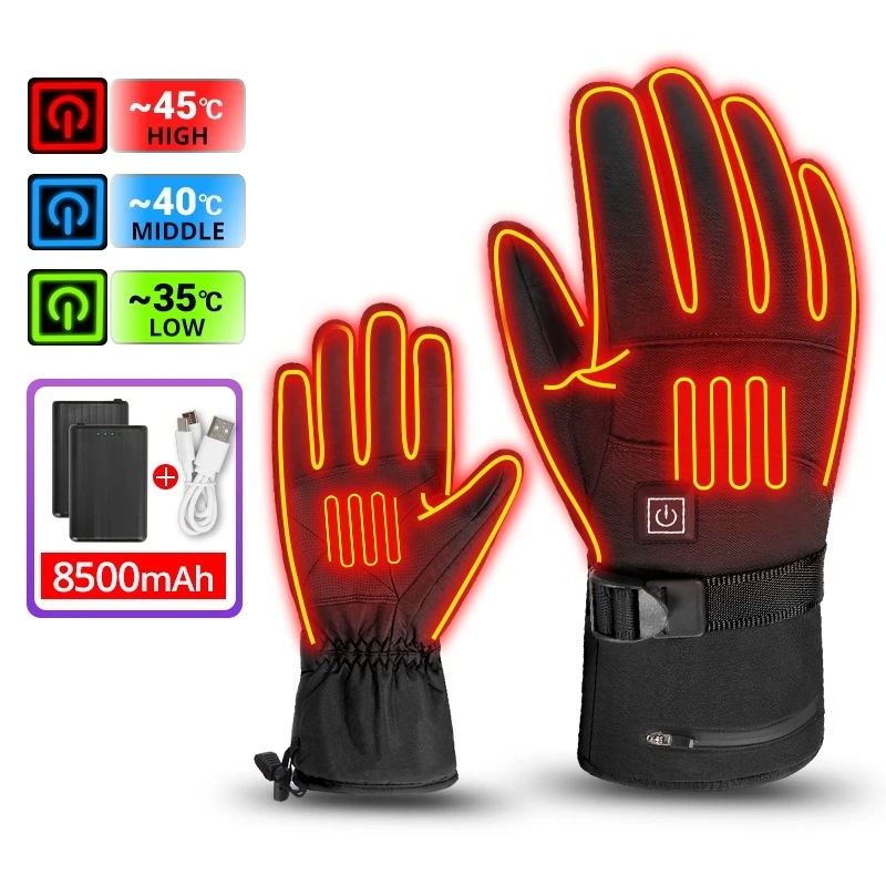 

Новые перчатки с подогревом, 8500 мАч, перезаряжаемые перчатки с подогревом для самостоятельного мото, уличные ветрозащитные перчатки с электрическим подогревом, лыжные перчатки для мужчин