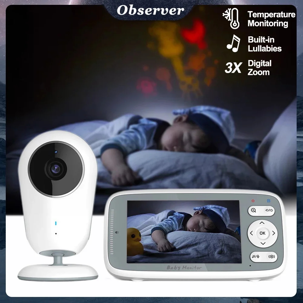 4.0 Inch Video Baby Monitor Camera 720P HD 3X Digital Zoom Two Way Audio Security Cam Auto Night Vision Lullaby Babysitter VB615