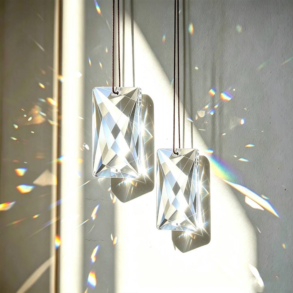 Rectangle Crystal Suncatcher Prism Pendant Faceted Clear Glass Rainbow Light Projector For Window Home Garden Wedding Decor