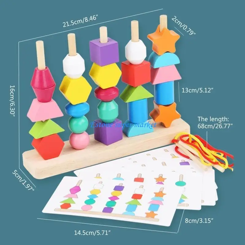 090B Hình học Stacking Puzzle Block Đồ chơi đính cườm cho bé Nhận thức về bộ đồ cầu vồng Đồ chơi hoạt động cho trẻ mẫu giáo