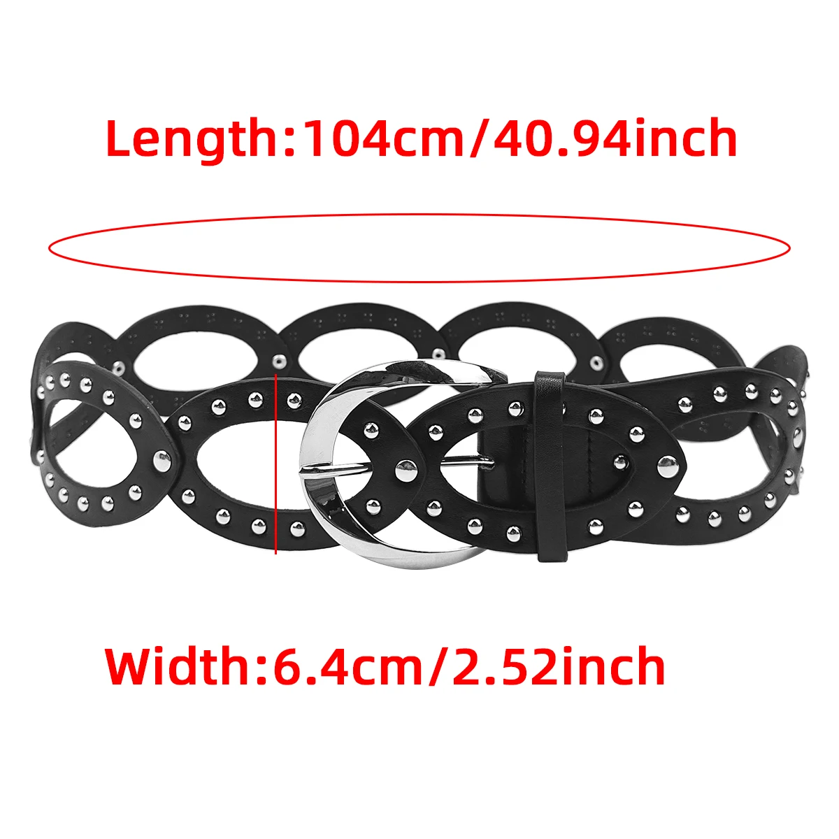 Street retro denim Western-style belt for ladies, y2k exaggerated round hollowed-out metal rivet wide belt