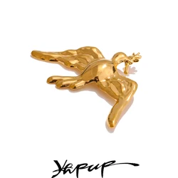 Yhpup Personalized Stainless Steel Smooth Metal Bird Brooch Pin for Women Men Clothing Accessories 18K PVD Plated Waterproof