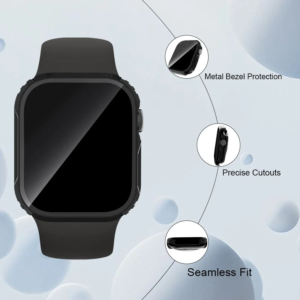 Vidrio templado + cubierta para Apple Watch 45mm 41mm 44mm 40mm Protector de pantalla funda protectora dura de PC para iWatch 9 8 7 6 5 4 SE