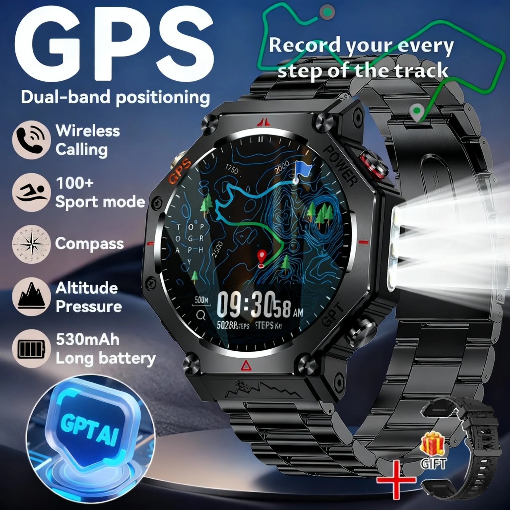 

2025 New For Android IOS Ultra GPS Smart Watch 10ATM Waterproof Built-in Dual-band GNSS Compass Military Sport Men SWIM Bracelet
