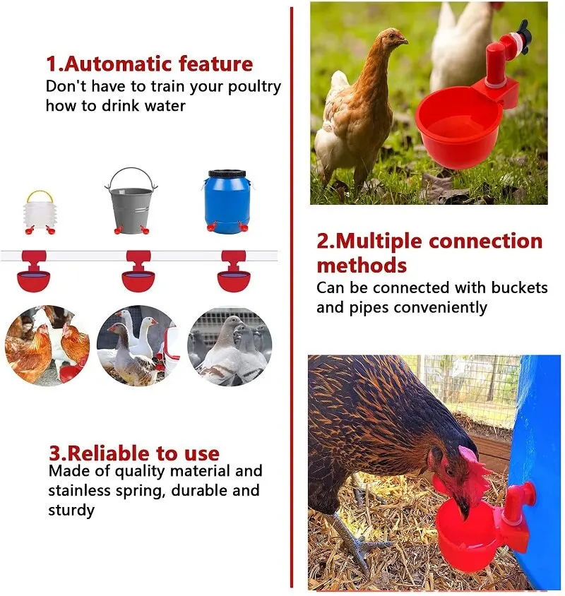 Automatic Chicken Drinker Quail Hanging Water Cup Nipple Drinking Bowls Feed Birds Water Bowl Drinker Cups for Backyard Poultry