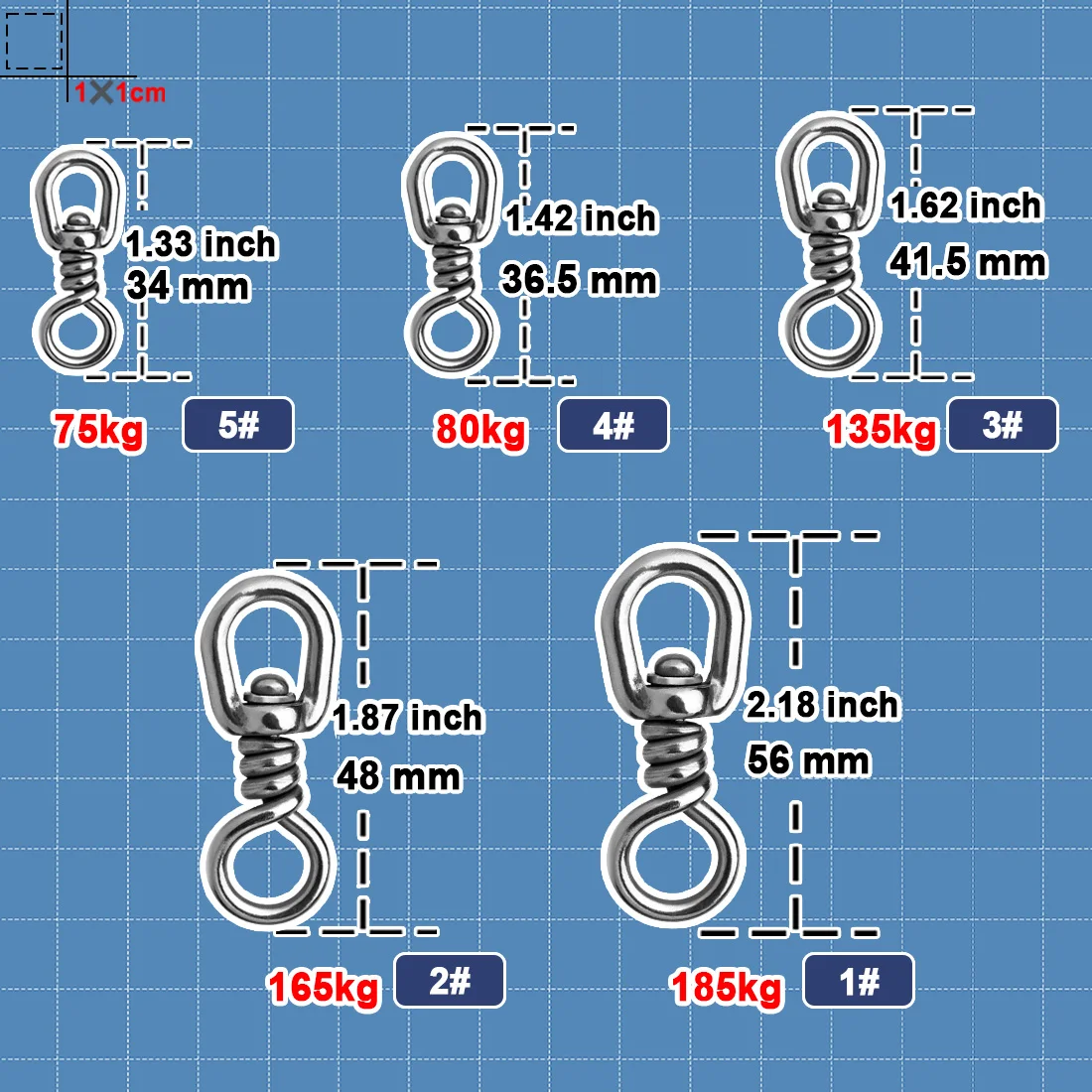 Big Game Tuna Saltwater Fishing Swivel 15~60Pcs Stainless Steel Fishing Swivels Lures Line Connector for Shark&Swordfish&Tuna