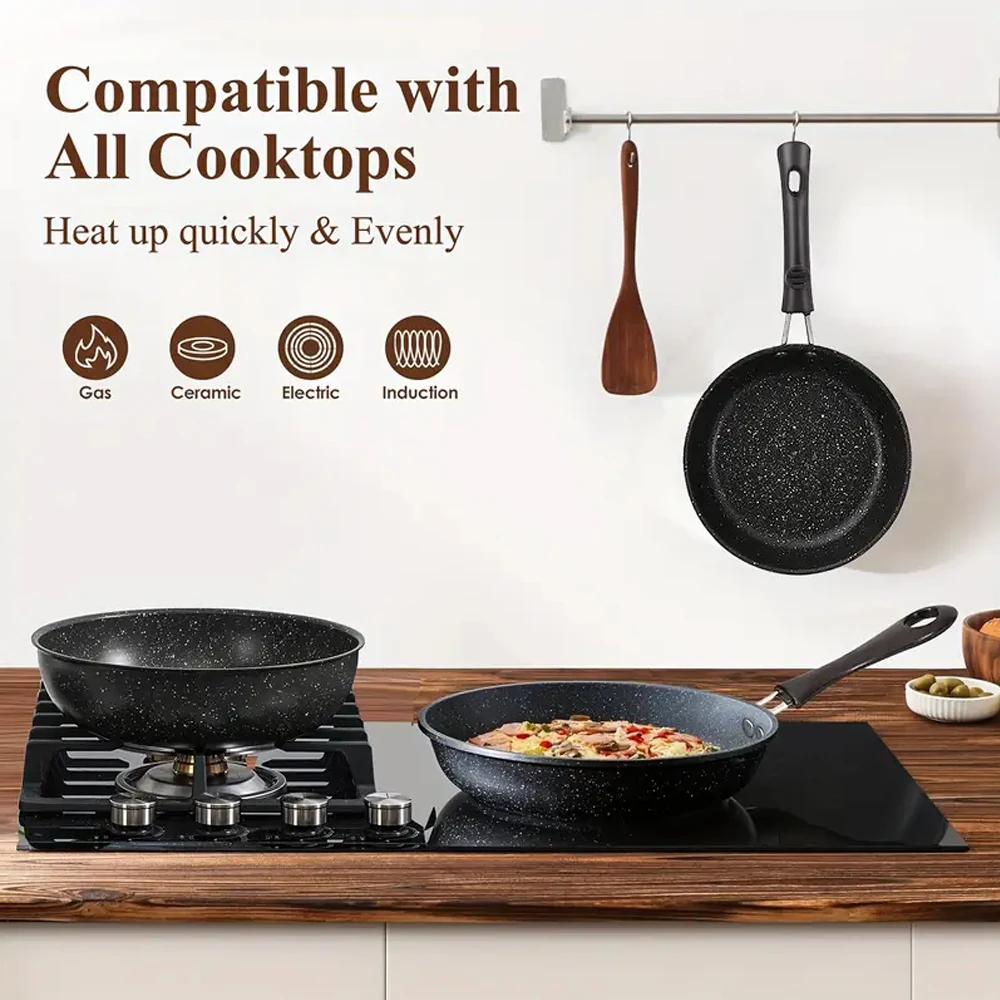 Mini Medizinstein Antihaft-Bratpfannen-Set, Kleine Flachboden-Woks für Omelett, Steak & Stir-Fry