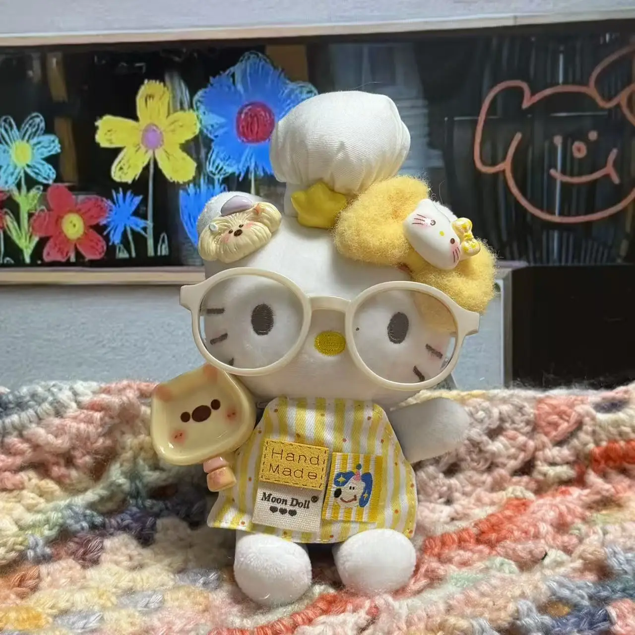 

Hello Kitty Apron Glasses Dress Up Dress Up Winter Plush Keychain Animal Clothing Plush Doll Pendant for Gifts Daily Bag Decor