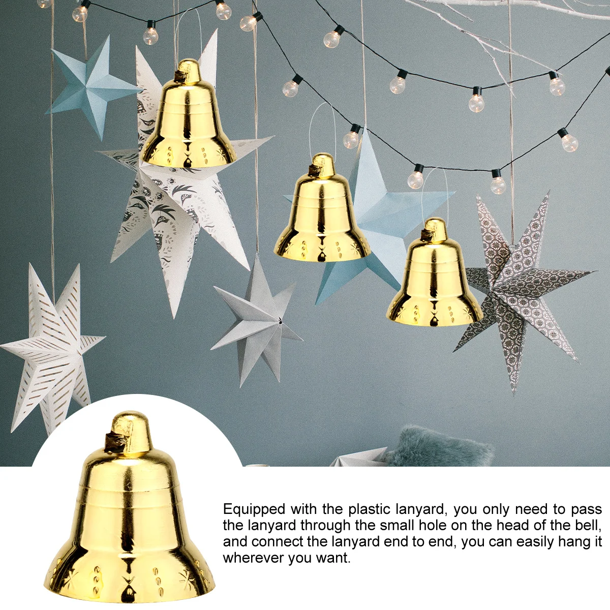 

1Set Christmas Jingle Bells Hanging Bell Ornaments Decorative Set Golden Pendant for Xmas Tree Party Festival Decorative Bell
