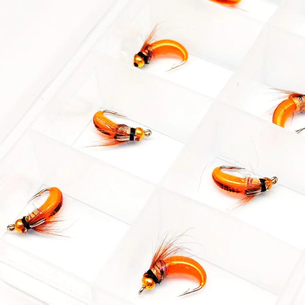 10 Stück-mit Fliegenbox Fliegenfischen Fliegen Künstlicher BeadHead Nymphe Orange Trockenfliegen Köder zum Angeln Forellen Nymphenköder – Detail 9