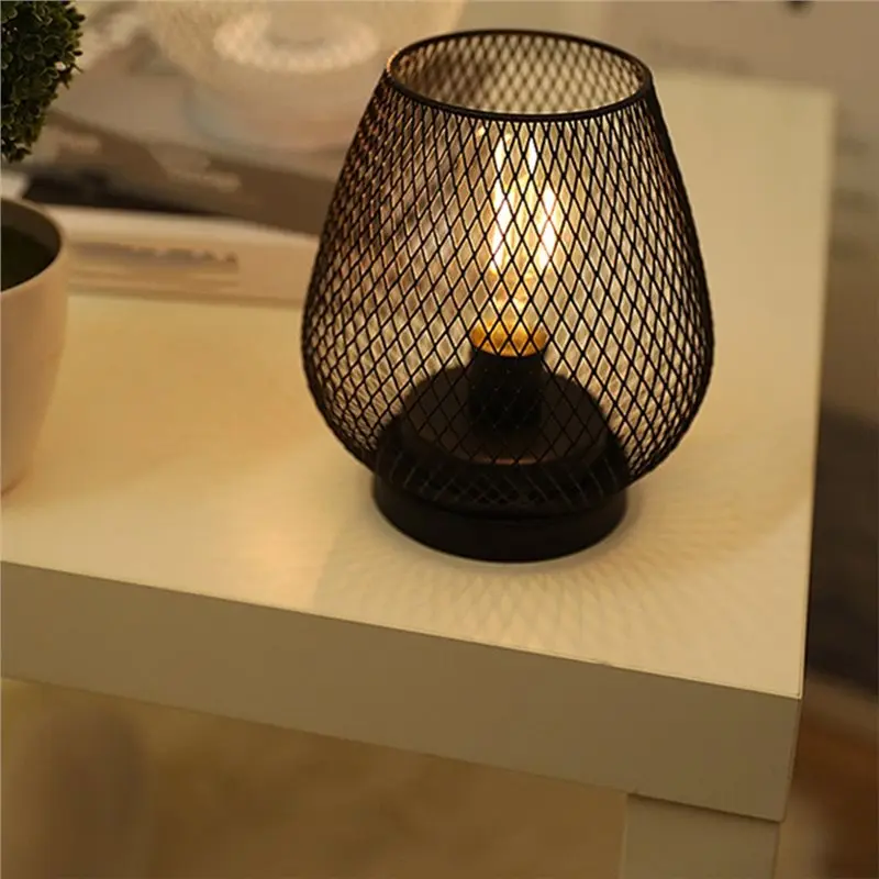 A34R Small LED Birdcage Shape Table Lamp Battery Powered Iron Mesh Crafts Night Light For Home Garden Party Decoration