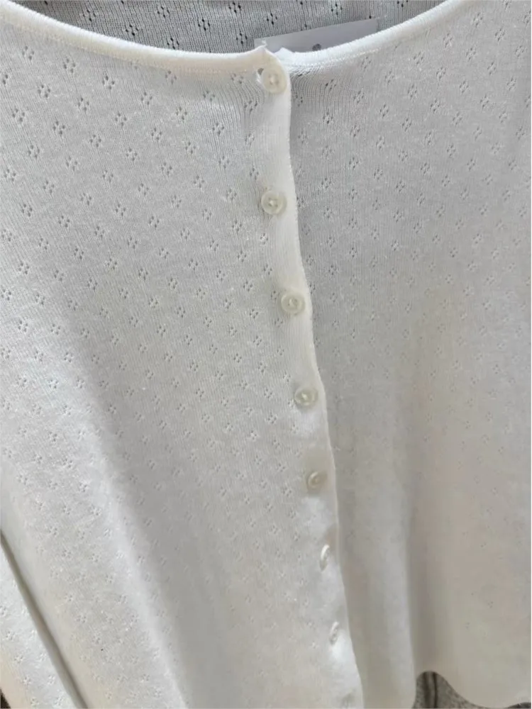Sweet Buttons White Knitted Cardigan Women Autumn New Casual Streetwear Long Sleeve Sweater Coat Cute Simple Basic Sweaters Tops