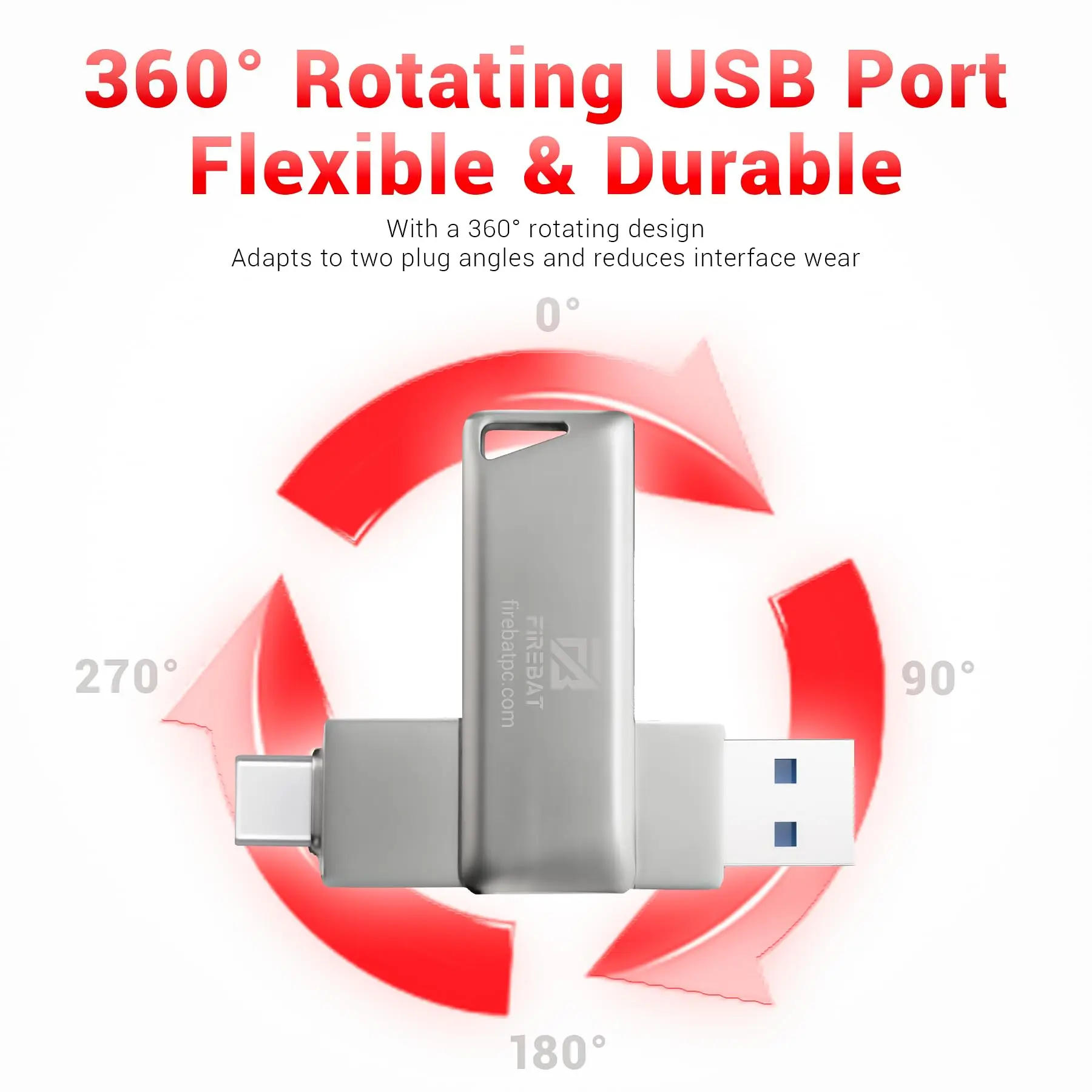 محرك أقراص فلاش Firebat USB، محرك أقراص USB-C وUSB-A سعة 64 جيجابايت مزدوج 2 في 1 وUSB-A 3.2، لهاتف iPhone 15 وما بعد ذلك، هاتف Android، Tablet، MacBook،