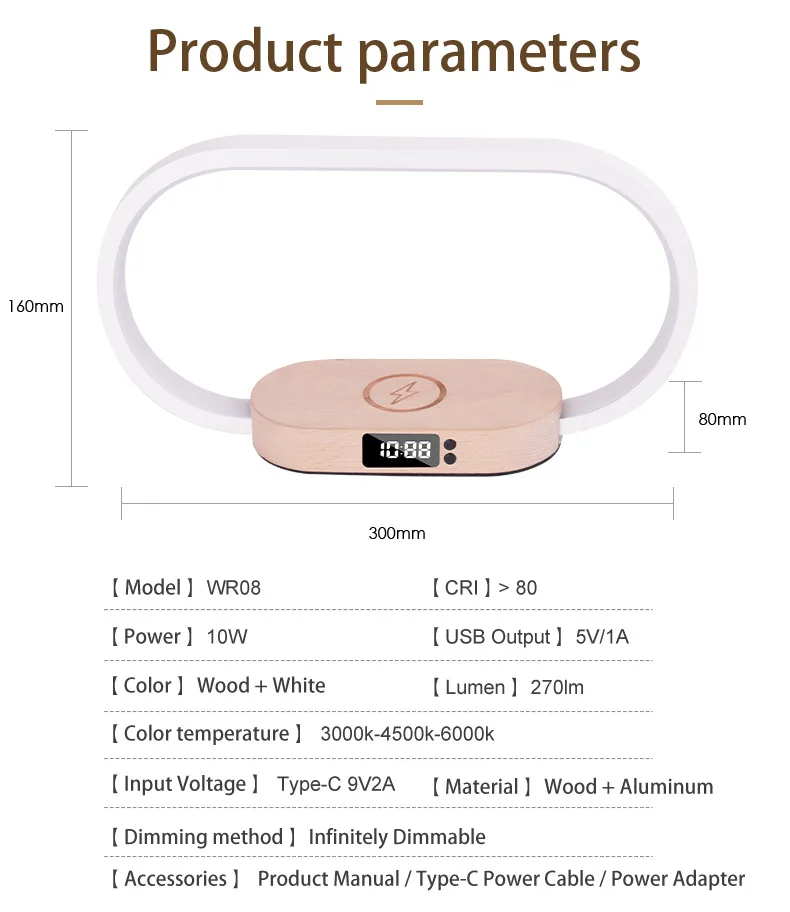 ไฟ LED นาฬิกาปลุกที่ชาร์จแบบไร้สายตั้งโต๊ะชาร์จได้เร็วตั้งโต๊ะโคมไฟเพดาน LED อ่านหนังสือข้างเตียงอ่านหนังสืออ่านหนังสือในห้องนอนแบบสัมผัส