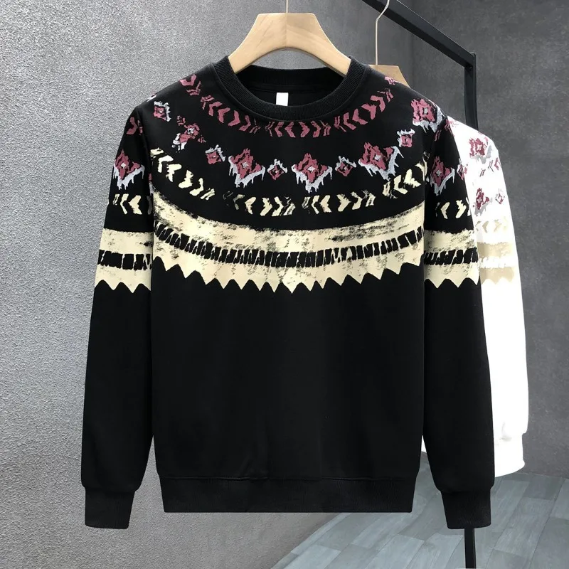 جرافيك رجل البلوز Crewneck Overfit فضفاض فاخر القطن عرق قميص الملابس صفقات S الدافئة الأبيض جولة الرقبة بلوزات للرجال
