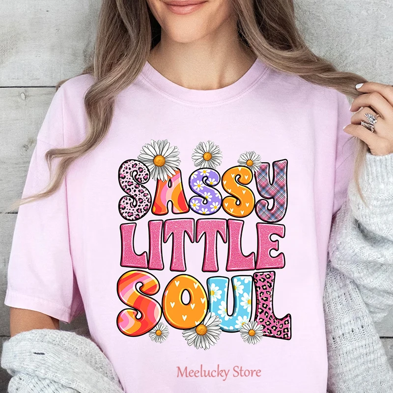 Sassy little thing and soul letter printed pattern women's top collection, summer short sleeved T-shirt made of pure cotton