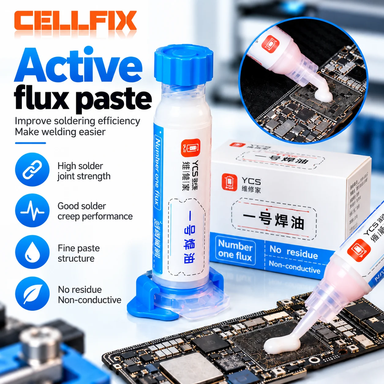 YCS Number One 5CC Soldering Flux High Temperature Welding Paste Residue Free for Phone Motherboard Chip Repair