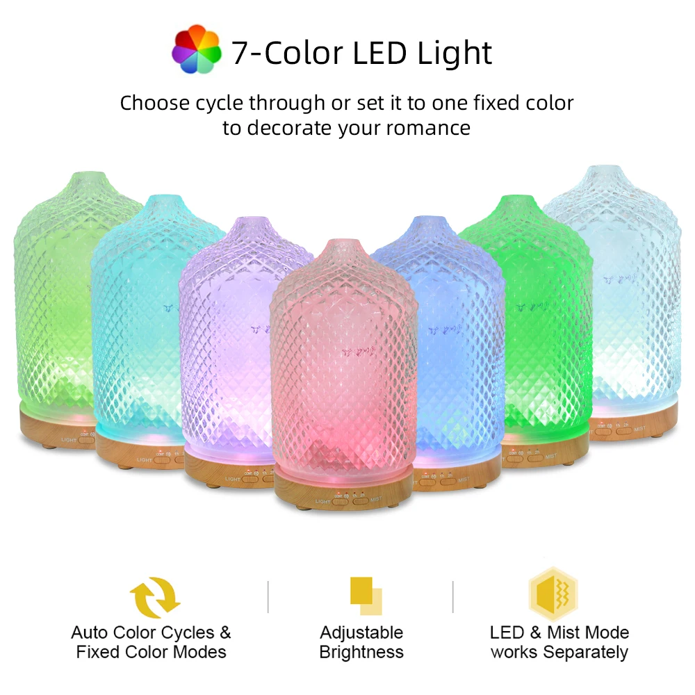 

Ultrasonic Essential Oil Diffuser 200ml, Auto Timer & 7-Color Changing Light, Safe Quiet Humidifier