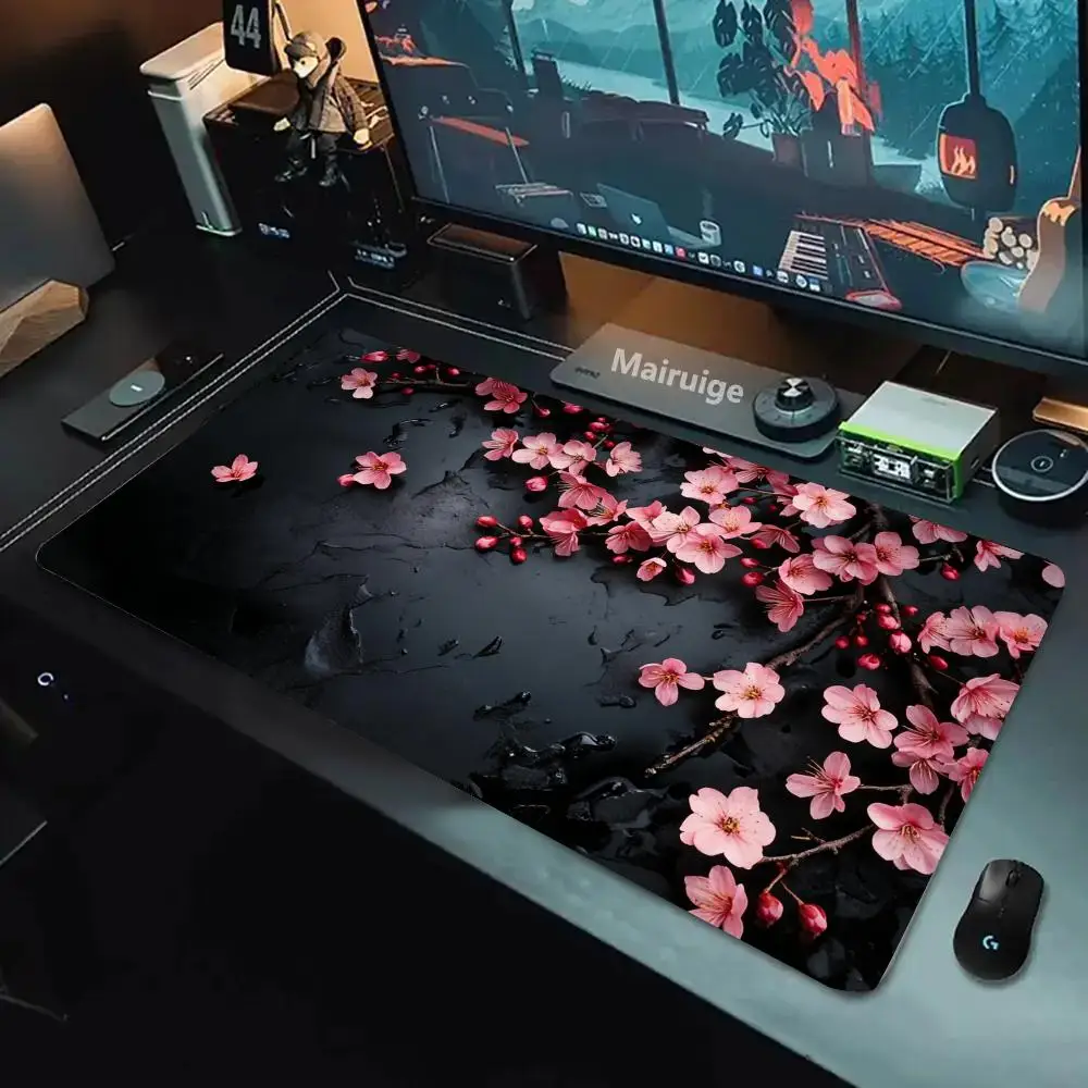 

Новый коврик для мыши с изображением цветов вишни, большой абстрактный коврик для мыши, игровой настольный коврик с застежкой по краям, офисный нескользящий коврик для игр