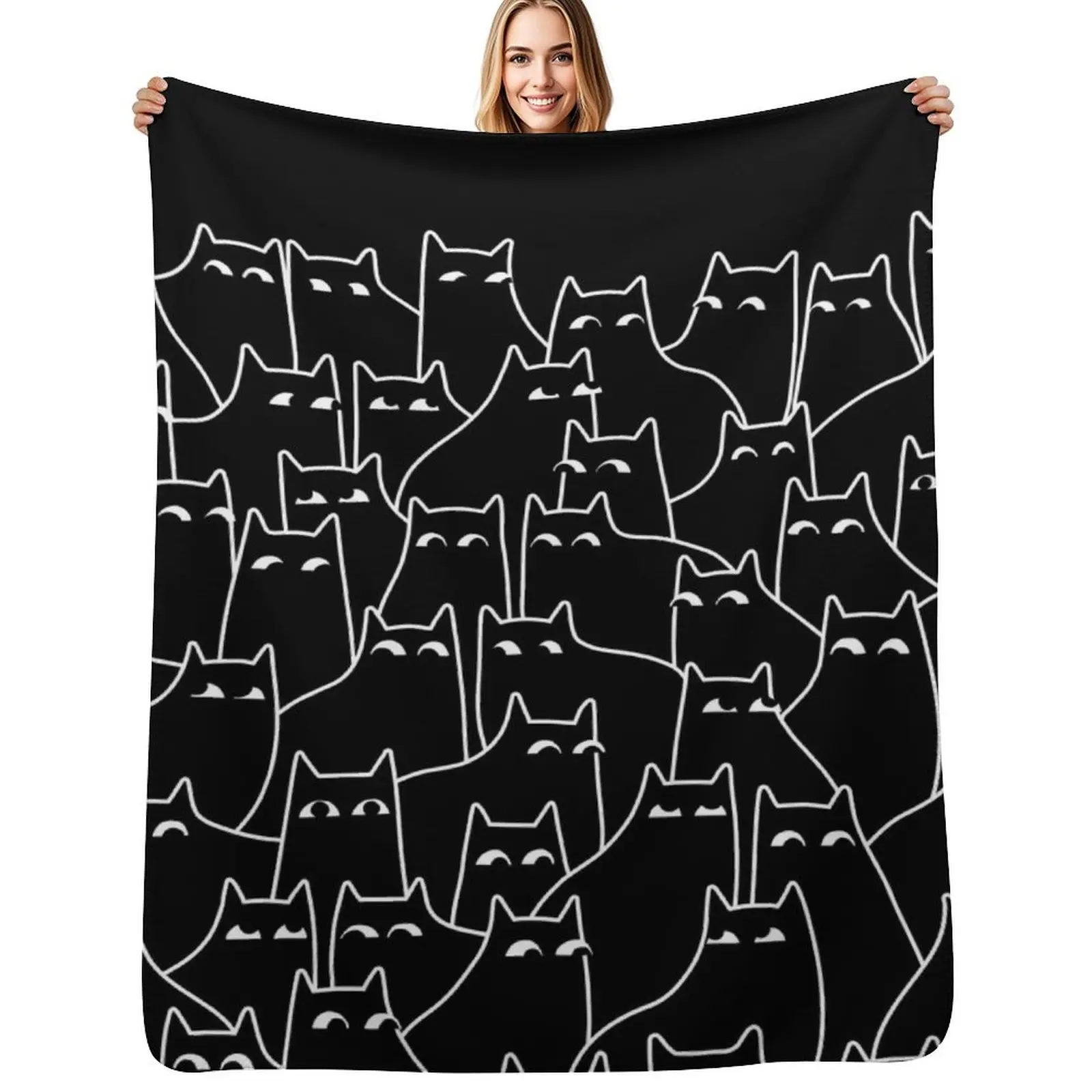 

Suspicious Cats (Minimal White Linework Version) Throw Blanket Designers anime Blankets