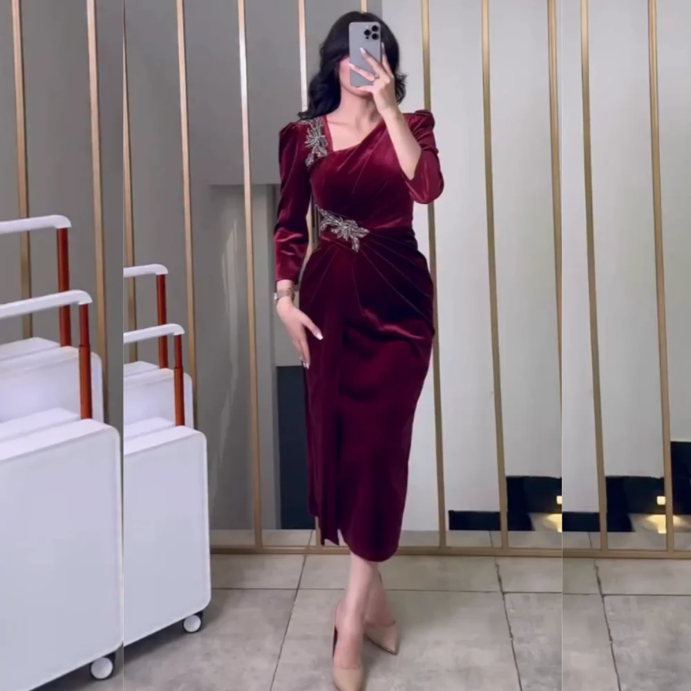 

Customized High Quality Evening Dress Bespoke Occasion Pleat Rhinestone Charming Midi Dresses Elegant Party Wedding