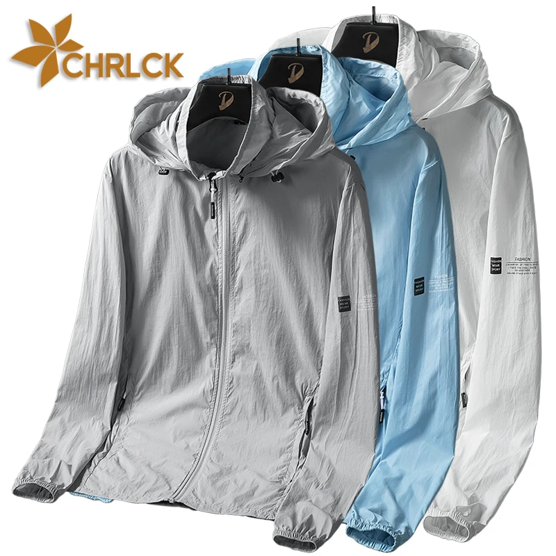 CHRLCK Men's Hiking Fishing Windproof Jackets Zipper Pockets Sun Protection Clothes Men Breathable Skin Anti-UV Windbreakers