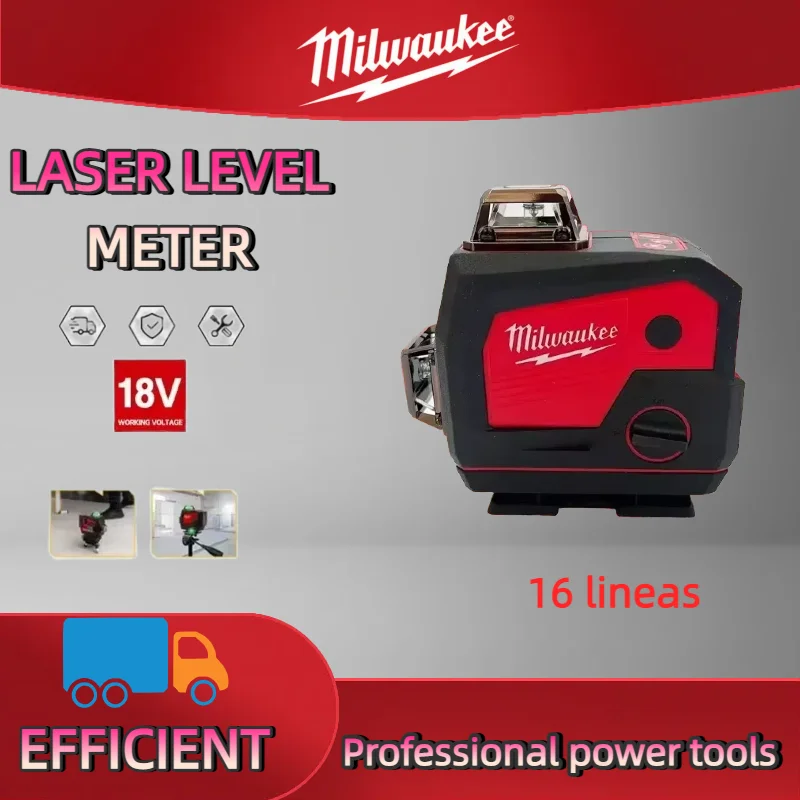 ميلووكي 16 خطوط مستوى الليزر متر القرن وظيفة 360 ° أداة التسوية الذاتية للضوء الأخضر المتقاطع الرأسي والأفقي #1