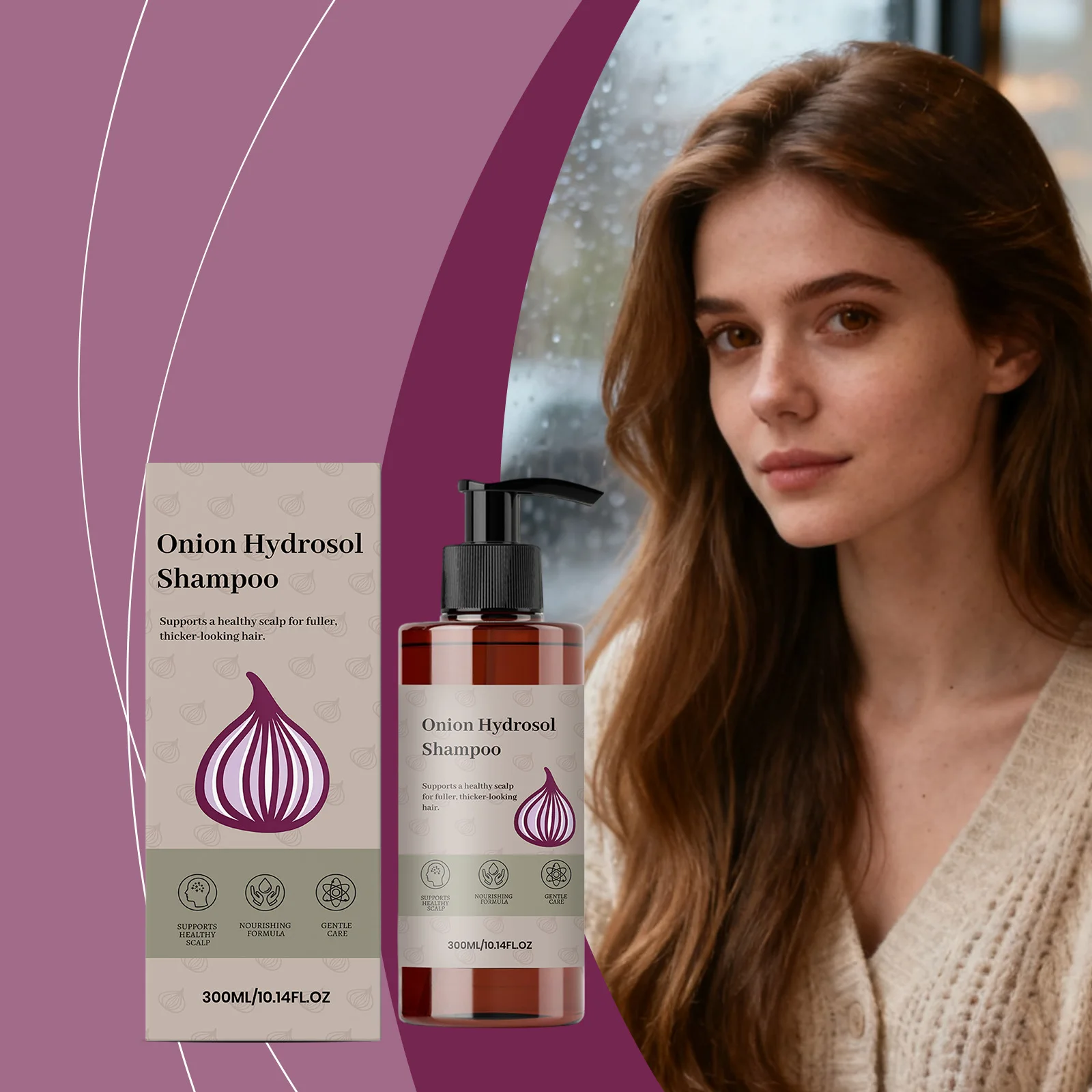 Onion Smoothing Shampoo, Gentle Daily Hair Wash, Silky & Lightweight, Refreshing Volumizing Hair Care Shampoo, Tangle-Free