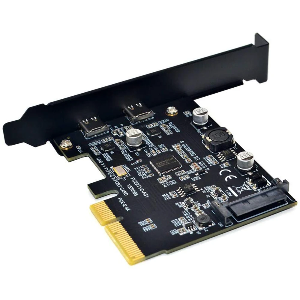 PCI-E PCI Express 4X Đến USB 3.1 Gen 2 (10 Gbps) 2 Cổng Loại C Mở Rộng Thẻ ASM3142 Chip 15 Chân Kết Nối Dành Cho Windows/Linux