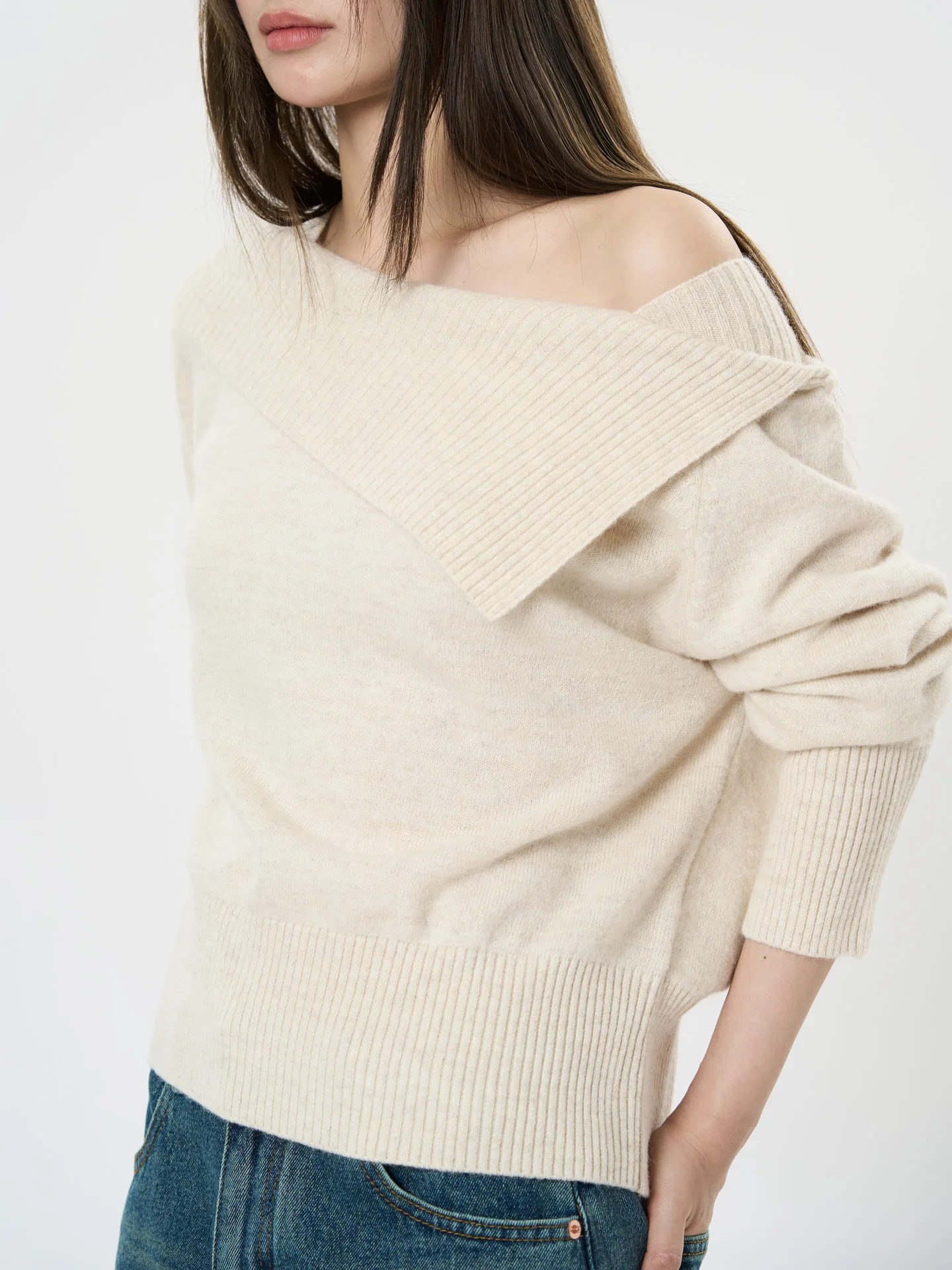 ฤดูใบไม้ผลิและฤดูใบไม้ร่วงผู้หญิงสบายๆสีทึบหนึ่งคอยาวแขนยาวหลวมเสื้อกันหนาว