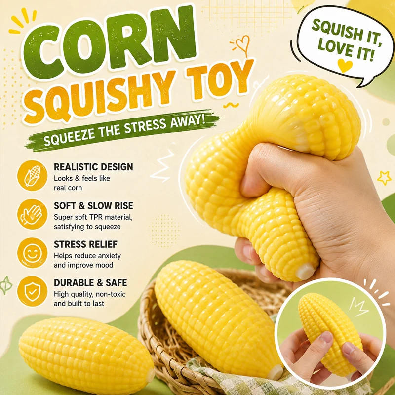 Realistic Corn TPR Soft Stretch Stress Relief Toy Sensory Fidget for Adults Kids Squeeze Pull Decompression Perfect for Calming