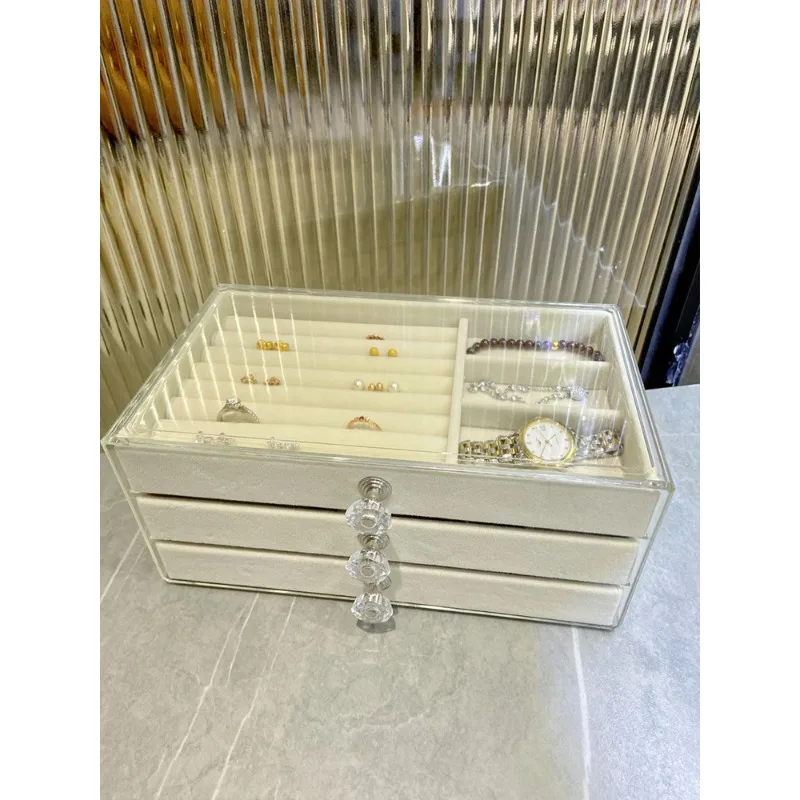 

Jewelry storage box, anti-oxidation earrings, earrings, necklaces, velvet, acrylic, high-end exquisite jewelry box, artifact