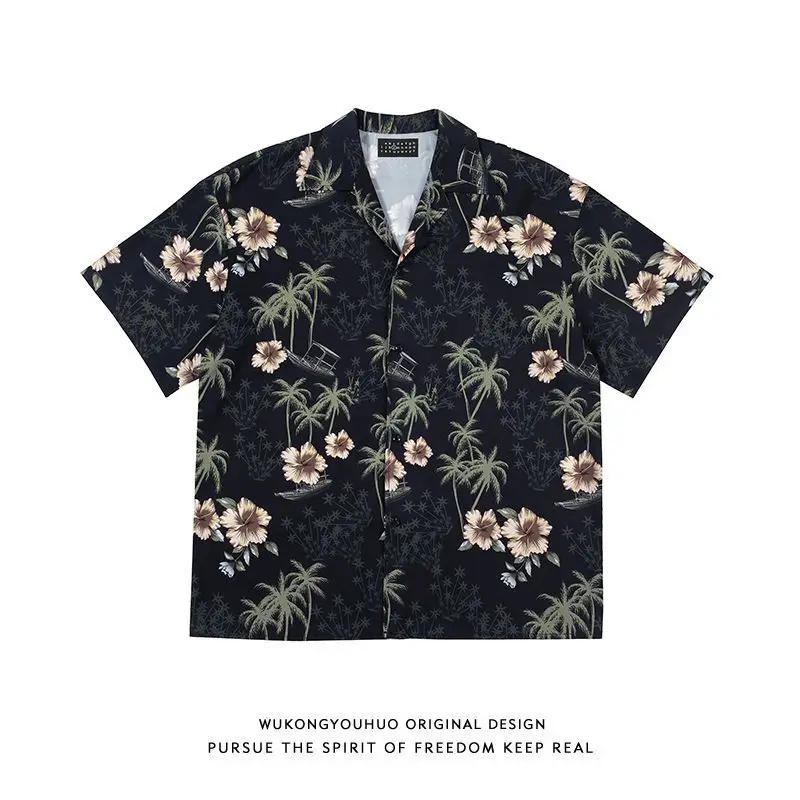 New Summer Beach Flower Shirts For Women Men Punk Hip Hop POLO Collar Blouse Streetwear Harajuku Loose Tops 2024 New