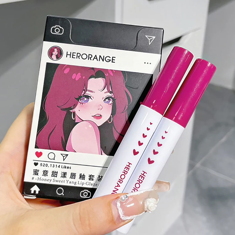 HERORANGE 5 قطعة مجموعة ملمع الشفاه الأحمر تينت ماكياج طويلة الأمد ماتي ومرآة السجائر الشفاه الصقيل مقاوم للماء أحمر الشفاه عدة مستحضرات التجميل