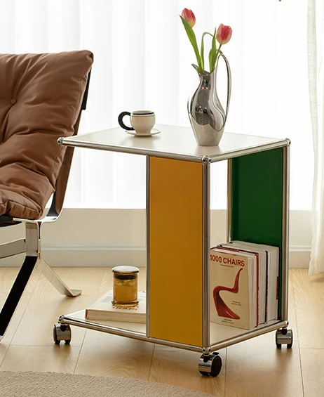 Color Matching Module Side Table Movable Coffee Table Bedroom Living Room Stainless Steel Cart