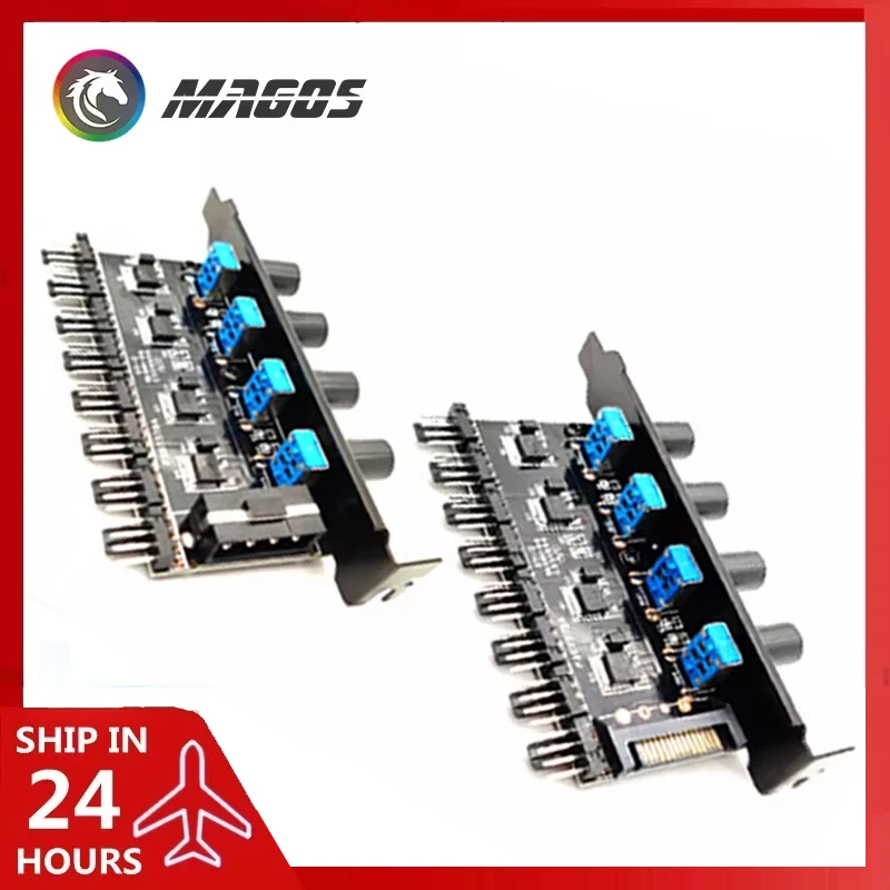 Desktop Computer PCI Slot Mouting 3Pin/4Pin PWM Fan Hub Controller 4 Gears ADJ. Splitter External Buttons for Easy Speed Adjust