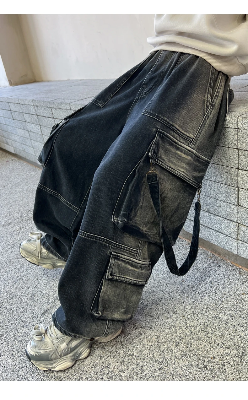 Jungen Retro-Jeans Frühling Herbst Neue Teenager Kinder Street-Style Lässige Gerade Weite Hose Kinder Cargo Denim-Jeans – Detail 7
