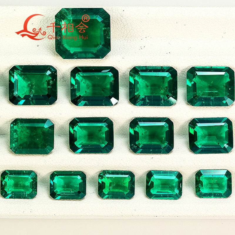 Dark green color Rectangle shape Created Hydrothermal  Muzo Emerald including minor cracks and inclusions loose gemstone