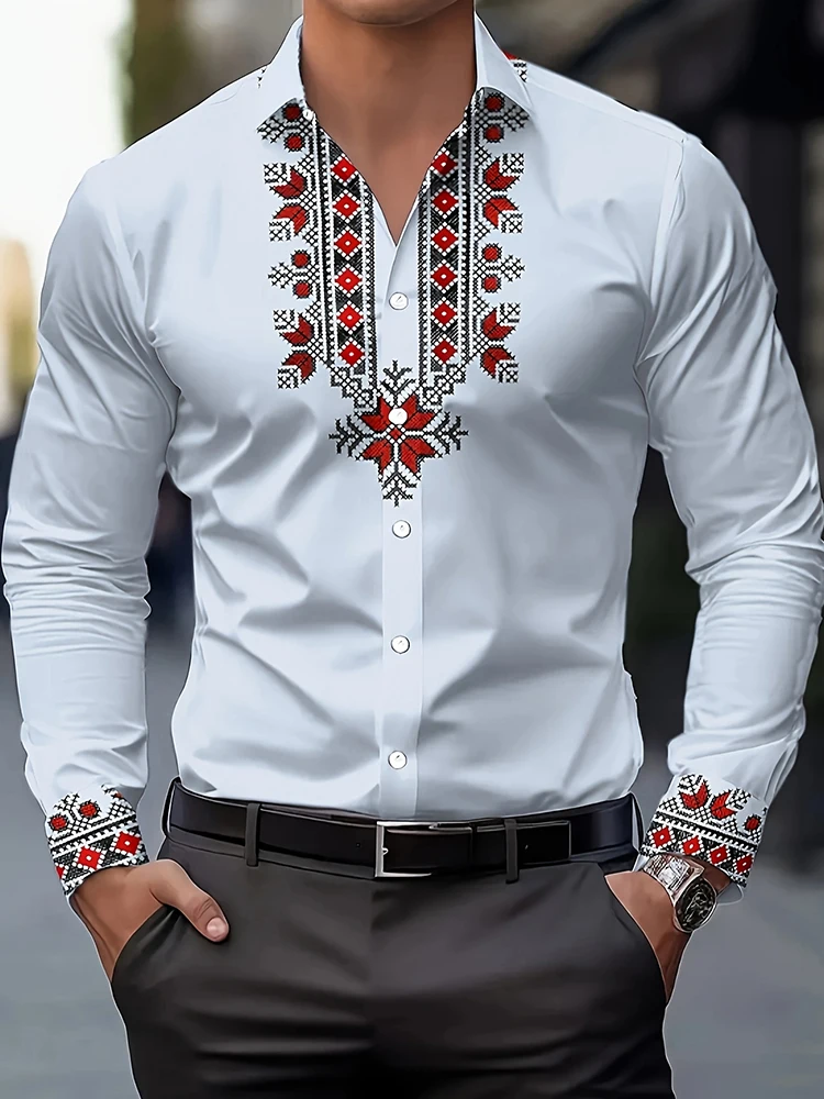 

3D Tribal Totem Printed Men's Long-sleeved Shirt Spring-autumn Daily Casual Men's Casual Shirt Urban Street Mens Fashionable Top