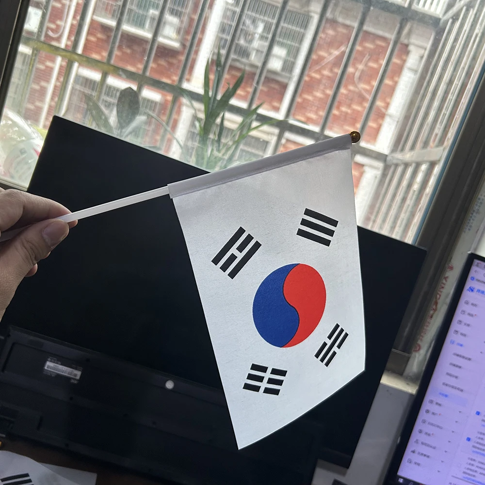 (SKY FLAG)South Korea Flag 14x21cm polyester South Korea Hand Waving Flags With plastic pole For Sports Activity Decor