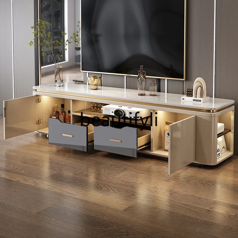 

2003Легкий роскошный шкаф для телевизора, шкафчик для хранения, встроенная гостиная, высококачественный напольный шкаф из каменной плиты