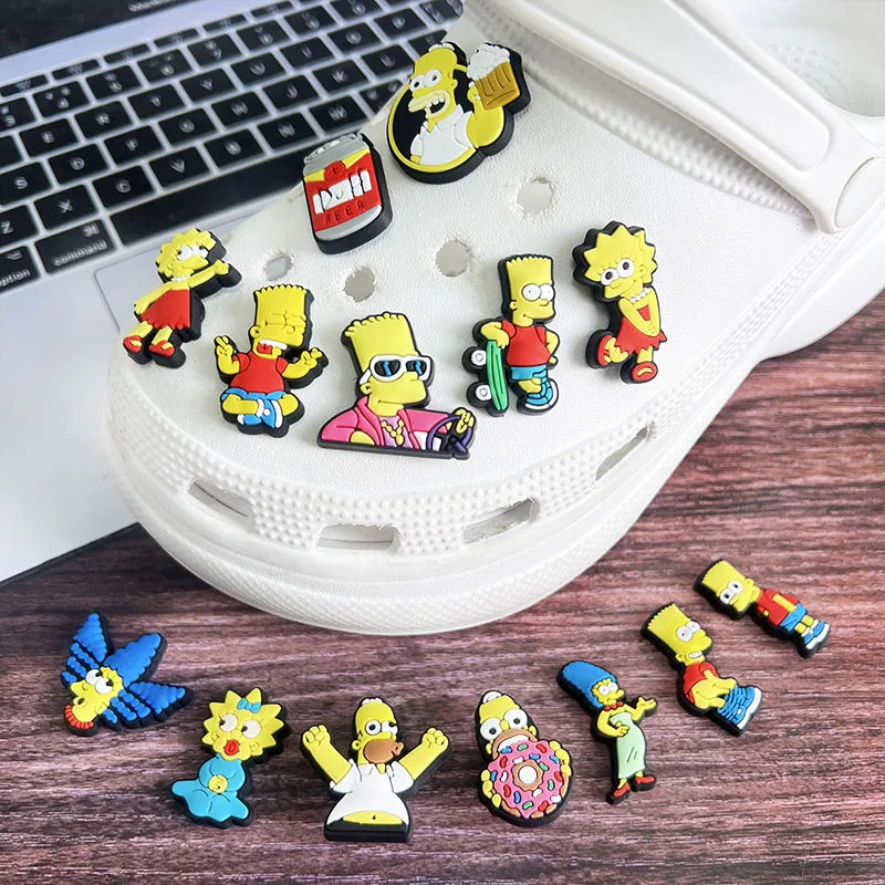 9-100Pcs Hot Toys Disney Simpson Shoe Charm Cartoon Shoes Accessories Decorations PVC Clog Sandal Buckle for Kids Party Gifts