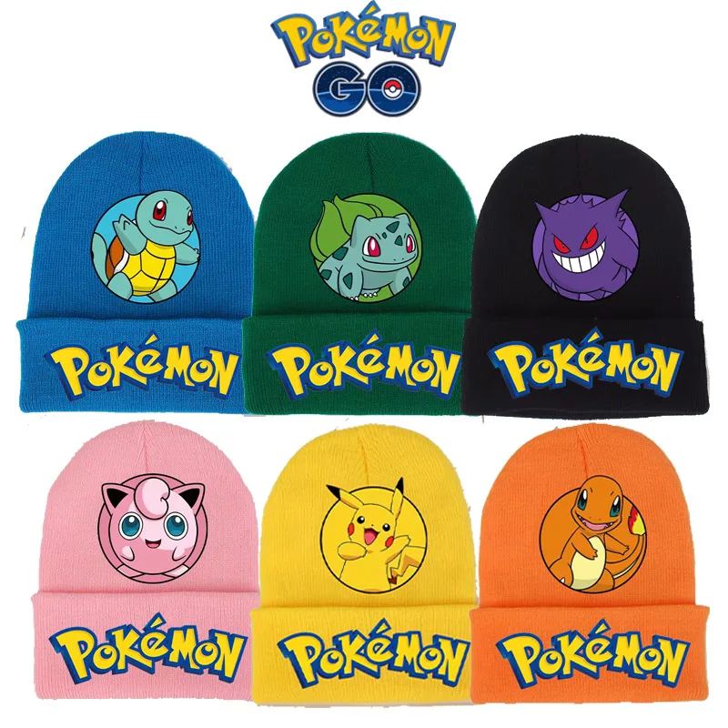 

Pokemon Pikachu Anime Gengar Eevee Charizard Figure Synthetic Fiber Printing Knitted Hat Autumn Winter Warm Beanie Children Gift