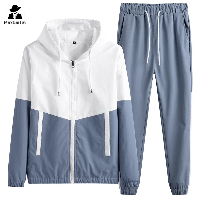 Spring and Autumn New Men\'s Sportswear Casual Jogger Hooded Sportswear Jacket and Pants 2-Piece Hip Hop Running Sports Suit