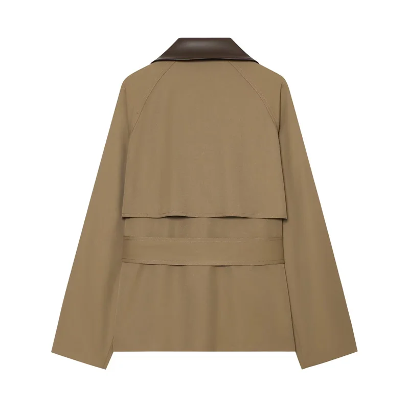 ZHIO  Women's Jacket 2026 Autumn New Camel Long-Sleeve British Style Lace-Up Decorative Color-Blocked Trench Coat Parka