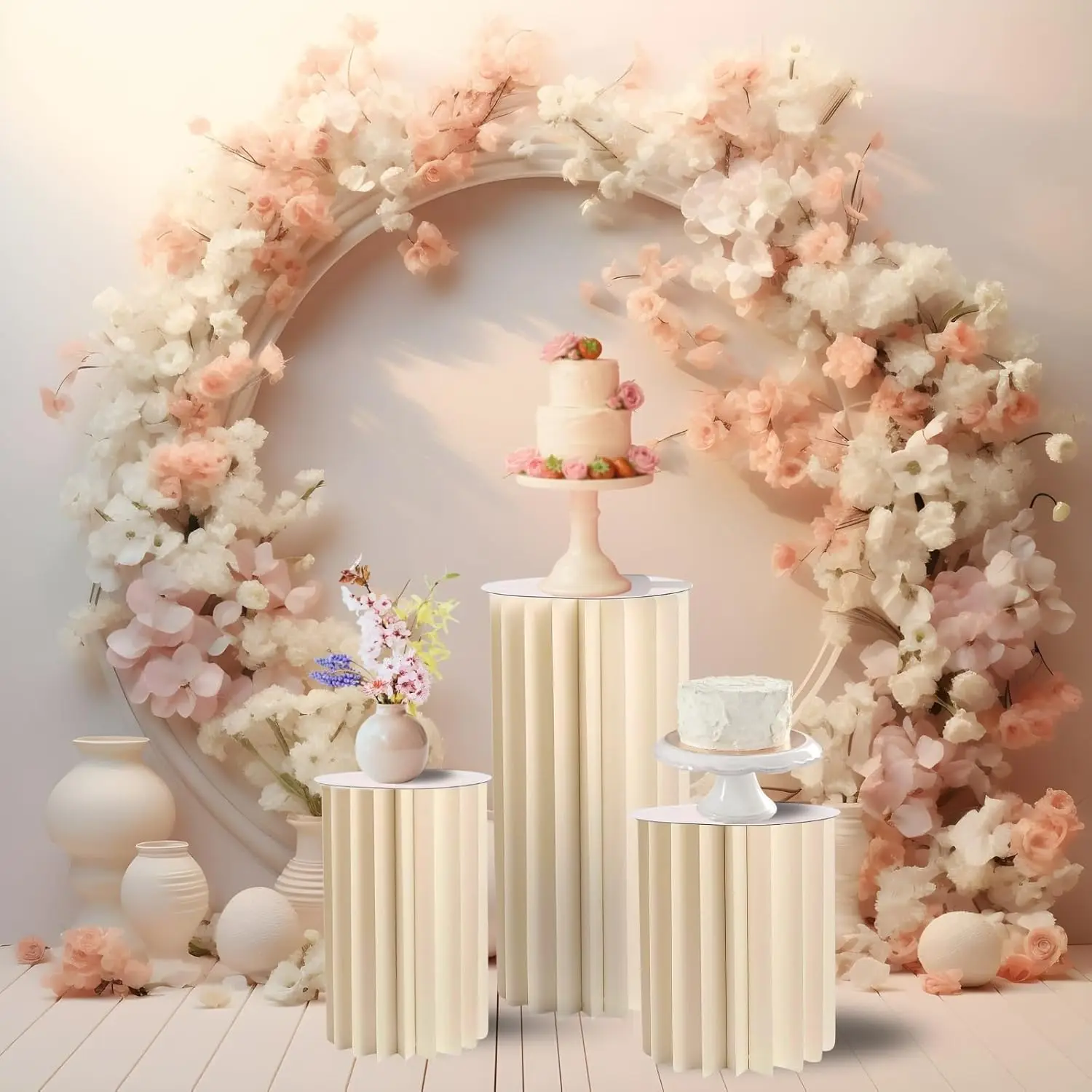 Cylinder Pedestal Stand Foldable Cardboard Column Cylinder Tables for Parties Baby Shower Birthday Wedding Pillars Display Decor